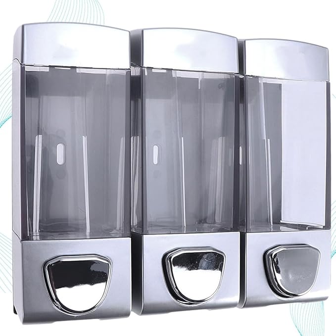 ARTIBETTER Wall-Mounted Shampoo Dispenser and Shower Gel Pump, Three-Chamber Lotion Dispenser Bottle with Spring Release, Bathroom Soap Conditioner Holder for Residential and Commercial Use