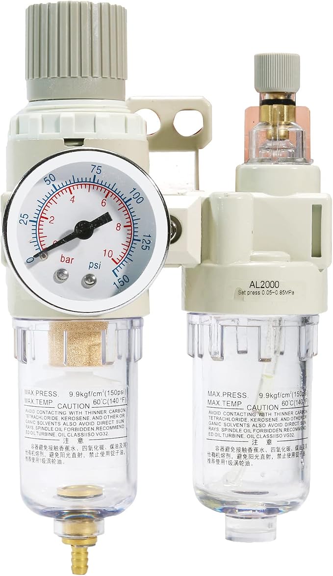 1/4" NPT Compressed Air Filter Regulator Lubricator Combo Pneumatic Air Dryer by Asabocai