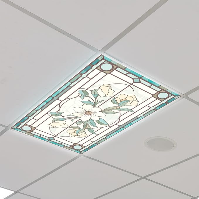 Glooglitter 4 Pcs Retro Floral Fluorescent Light Covers 4 x 2 ft Stained Glass - Image 3