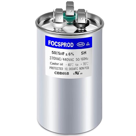 FOCSPROD 50+5 uF 50/5 MFD ±6% 370V/440V CBB65B AC Capacitor, Dual Run Round by FOCSPROD