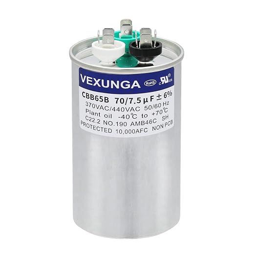 VEXUNGA 70/7.5 uF 70+7.5 MFD 370V or 440V Dual Run Start Round A/C Capacitor by VEXUNGA