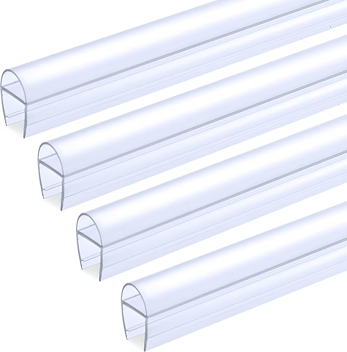 1/4" (6mm) Frameless Shower Door Seal – U-Type 22.5" (57.2cm) Ultra-Clear Bottom & Side Drip Rail Sweep Strips, 4 Pieces for Leak Protection, Water Control & Easy DIY Installation