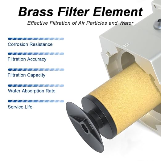 1"NPT Air Filter Regulator Combo Piggyback, 5 Micron Brass Element, Semi-Auto - Image 5