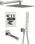 Lefton Shower System in Fahrenheit Display (Battery-free), 10” Overhead Shower Head with All-in-one Handheld Spray Showerhead and Bathtub Faucet, 4-in-1 Control System, SSWM2502 (Brushed Nickel)
