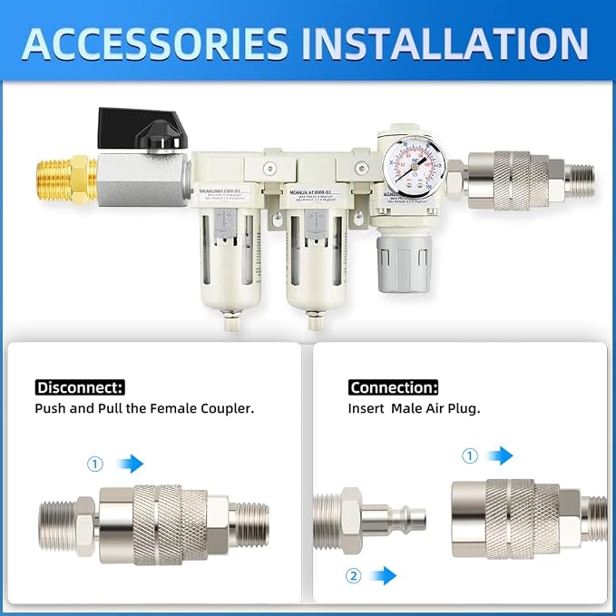 MEANLIN 3/8" NPT 3 in 1 Air Drying System Particulate Air Filter, Air Pressure - Image 4