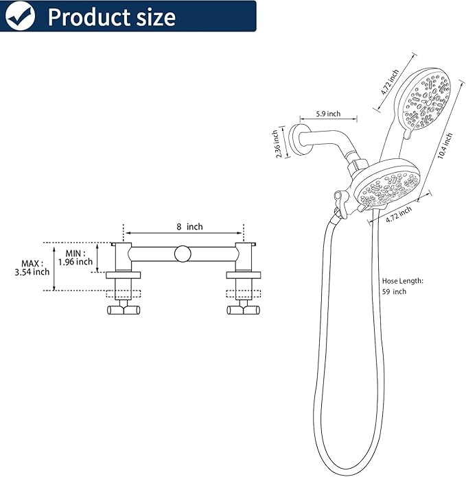 2 Handle Shower Faucet Shower System Complete 2 in 1 Shower Combo Set with Handheld Showerhead Shower Trim Kit Wall Mounted Shower Fixtures Matte Black