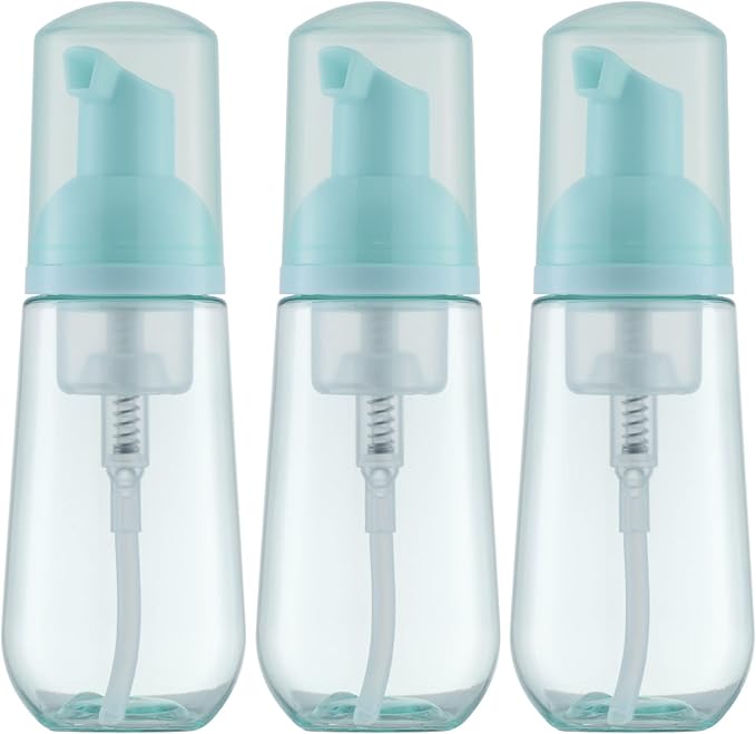 Tekson Soap Foam Bottle, Empty Travel Foaming Lash Shampoo for Cleanser, Dispenser (60ml, 2 fl oz, Green)