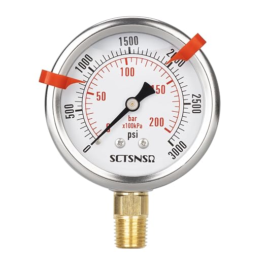 0 to 3000 Psi Pressure Gauge, Glycerin Liquid Filled, 2.5 inch Dial, 1/4" NPT - Image 8