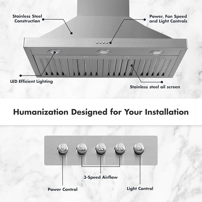 VAV Upgraded 48 inch Wall Mount Range Hood Vent Convertible Dual Motors 1500CFM - Image 4