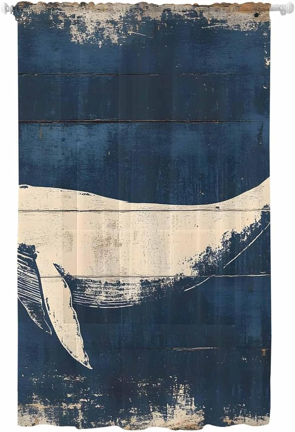 Sheer Curtains 84 Inches Long, Ocean Whale Blue Semi Sheer Curtains Light by Unknown