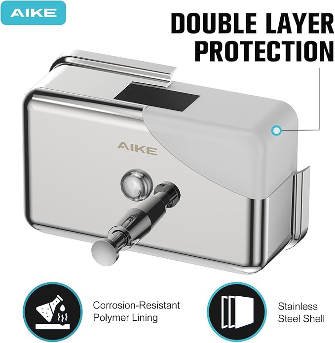 AIKE AK1005 Commercial Soap Dispenser – 37oz Capacity, Polished Stainless Steel Surface Mount