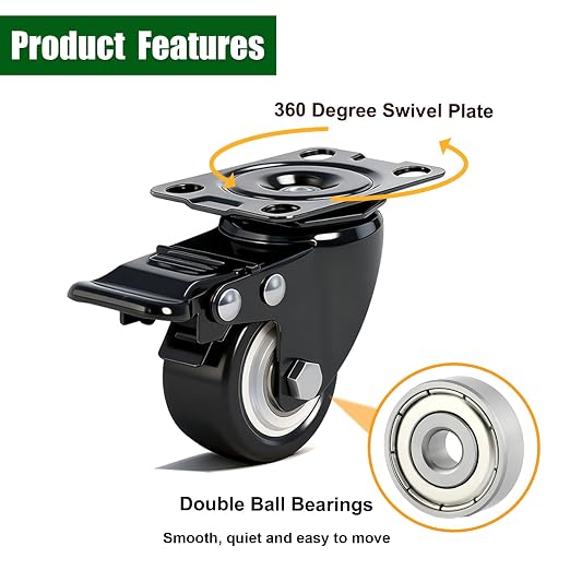 2" Inch Caster Wheels with Brake Heavy Duty Casters Set of 4 Total Capacity - Image 4