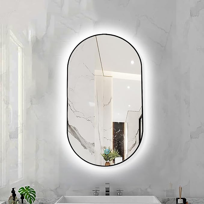 Oval LED Illuminated Bathroom Mirror, Wall-mounted Vanity Makeup Mirror by Unknown