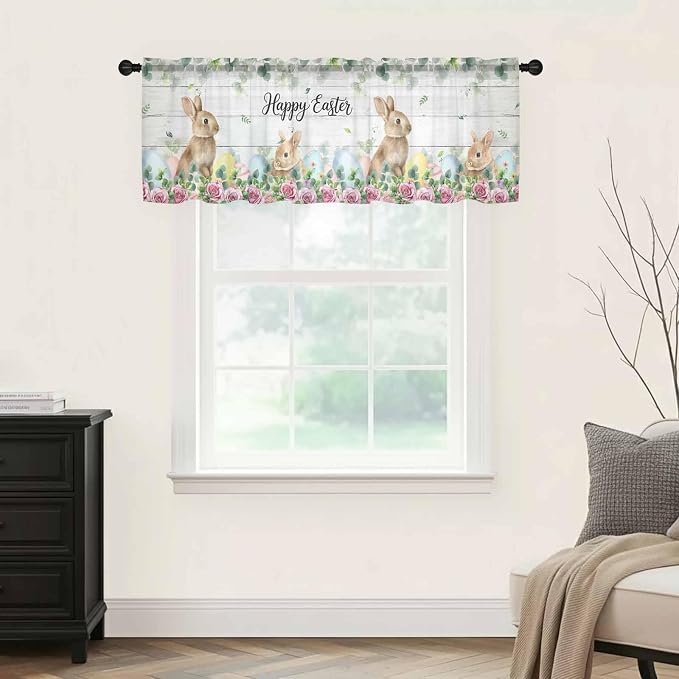 Easter Sheer Valances for Windows 42"x18", Light Filtering Kitchen Curtains - Image 9