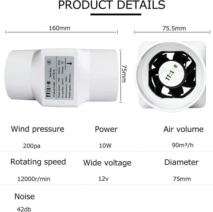Inline Extractor Duct Fan with Speed Controller 3 Inch/75mm Air Diffuser - Image 2