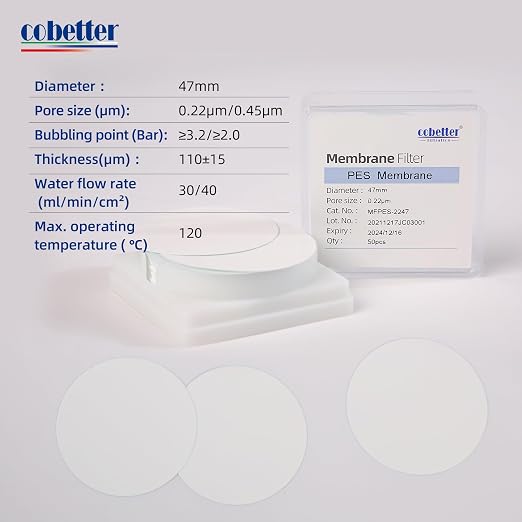 100 Pieces/Pack PES Disc Membrane Filters Hydrophilic 47mm Diameter 0.45µm Pore - Image 2