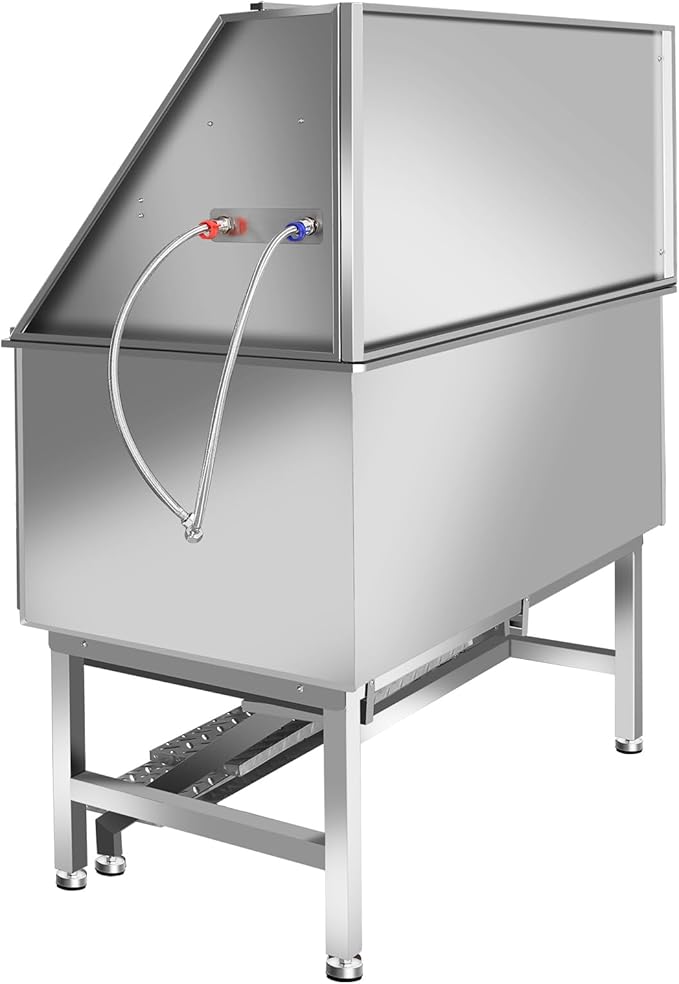 Stainless Steel Dog Cat Pet Grooming Bath Tub (w/Faucet, Sprayer, Shampoo Rack)