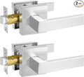Square Passage Door Lever, Heavy Duty Interior Door Handles for Hallway& Closet Non-Locking Door Knob in Satin Nickel Keyless Door Lockset for Right & Left Side Door, 2 Pack