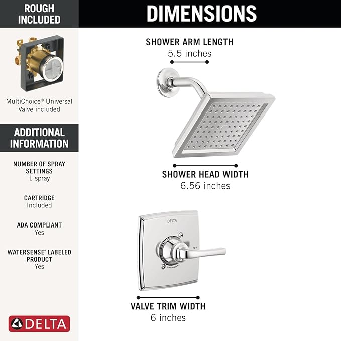 Delta Geist 14 Series Shower Faucet Set, Chrome Shower Head and Handle Set, Valve Trim Kit, Chrome 142864 (Valve Included)
