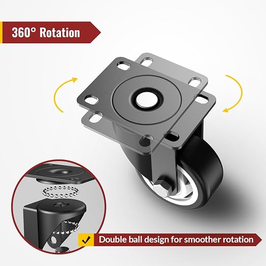 3 inch Swivel Caster Wheels, Heavy Duty PlateCasterswith no Brakes Total - Image 8