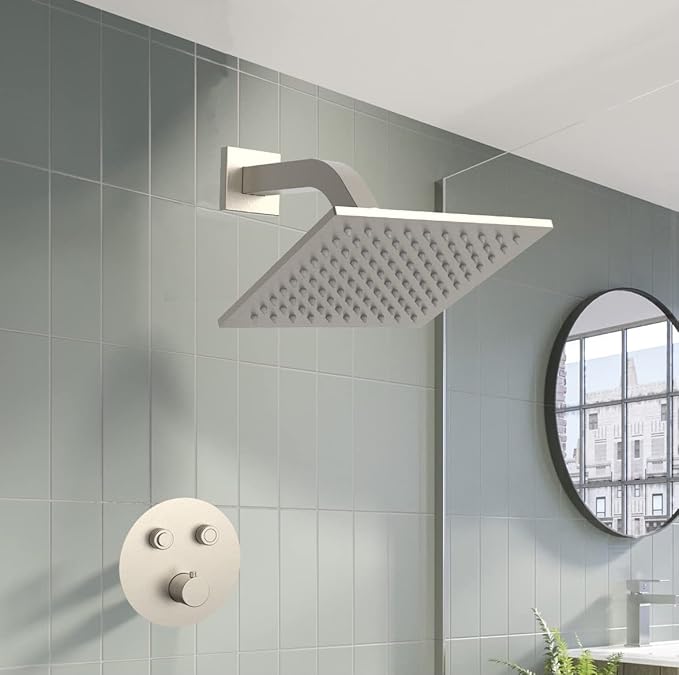 Aquaiaw Square Shower Arm and Anti-Scratch O-Ring Flange, 6 inch, Solid Brass, Both Soldered 1/2 NPT Tapered Threads, Shower Head Arm, Wall Mount Shower Extension Arm (PVD Brushed Nickel)