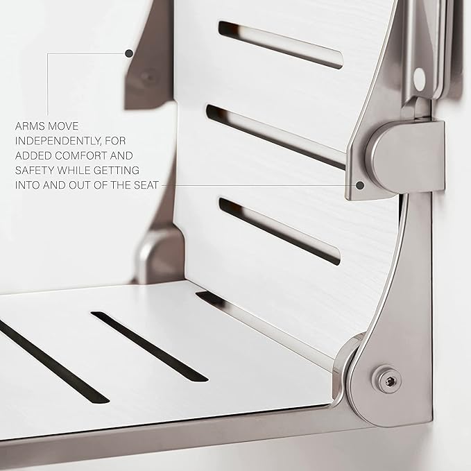Seachrome Silhouette Comfort Folding Shower Bench Seat with Arms, Grey Seat with Matte Black Frame (SHAFAR-185155-PGS-S-MB-BK)