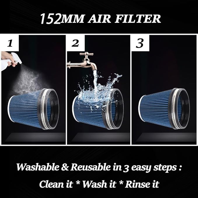 MUGE RACING 6" 152 mm High Flow Inlet Air Filter, Air Intake Cone Filter - Image 4