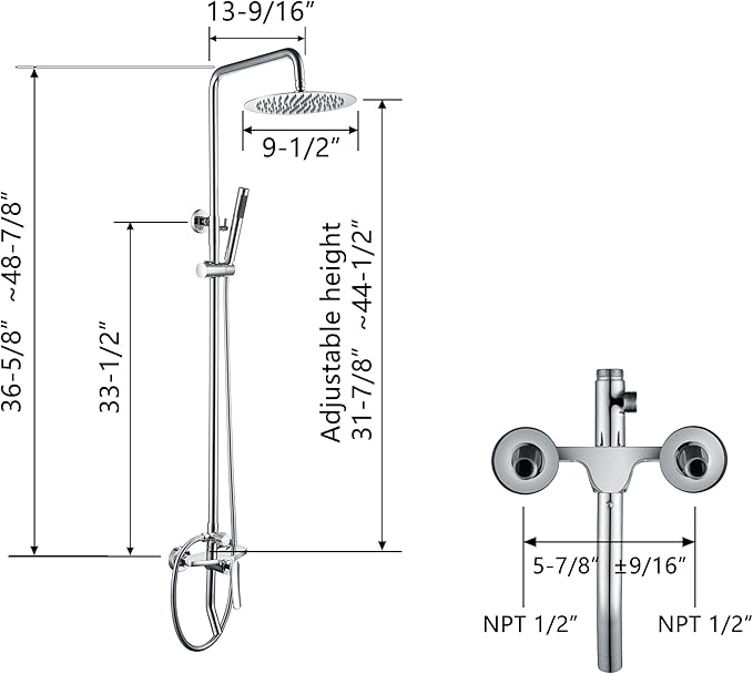 Outdoor Shower Fixtures - Total Complete Shower Kit, Chrome Finish with SS304 Handheld High Pressure Shower Head, 3-Functions