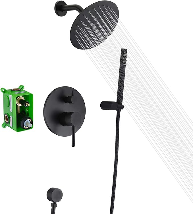 Black Shower Fixtures, Matte Black Shower Faucet Set, Black Shower System with Rain Shower and Handheld,sumerain