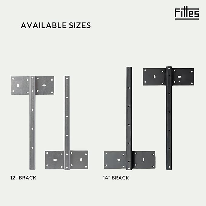 Fittes Heavy Duty Steel Floating T Shelf Bracket Mount 12 Inch 2 Pack, Holds up to 350lb, for Shower Bench, Book Shelf, and Countertop, Modular Design