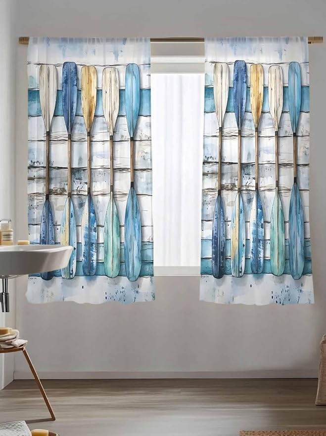 Sheer Curtains 72 Inches Long, Lake Paddle Striped Semi Sheer Curtains Light - Image 5