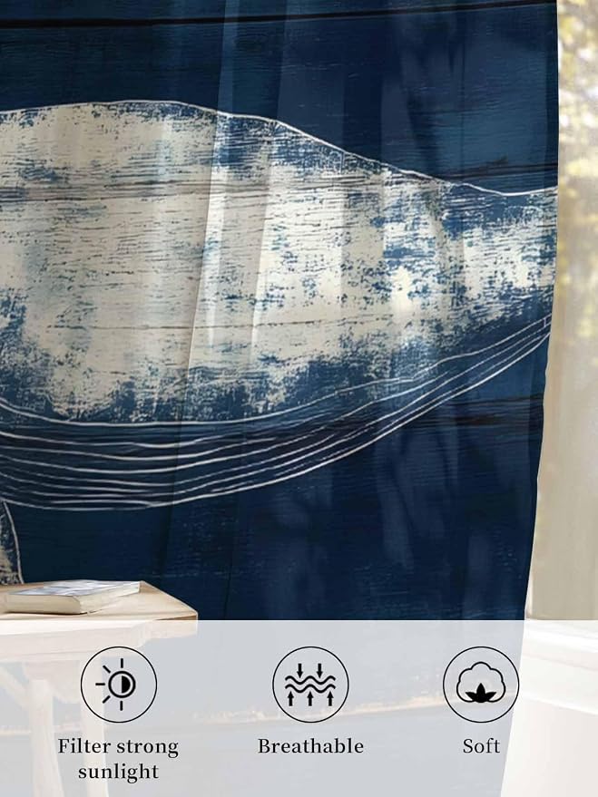 Sheer Curtains 45 Inch Length, Summer Whale Semi Sheer Curtains Light Filtering - Image 6