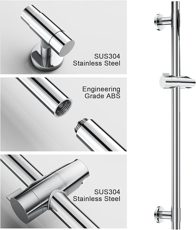 Shower Slide Bar Handheld Shower Head with Hose, 5-Function Hand Shower with Wall Mount，shower slide bar,adjustable height shower head (A-round, Chrome)