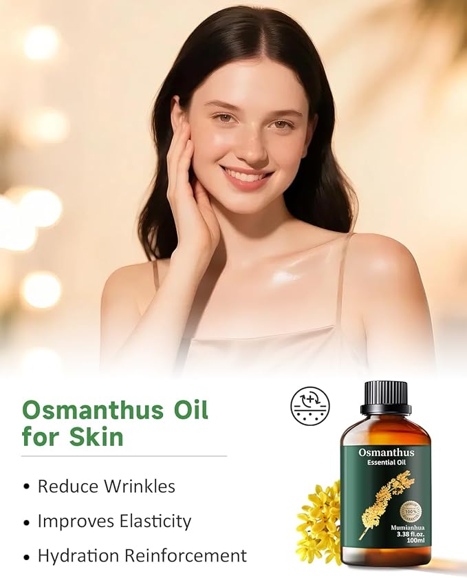 Pure Osmanthus Essential Oil, Mumianhua Natural Floral Oil for Bedroom Ambiance & Garden Protection, Aromatherapy for Evening Luxury, Outdoor Elegance, Skin Care & Home Diffuser 3.38 Fl Oz