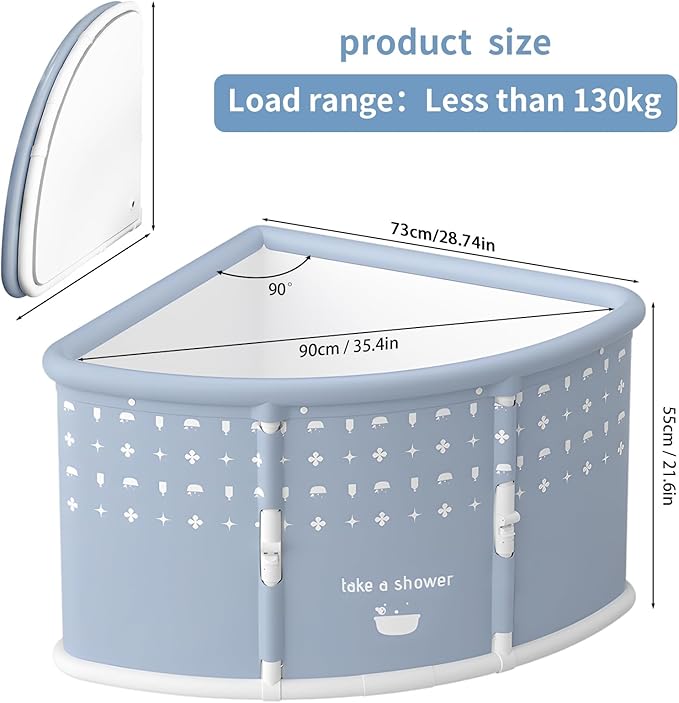 Foldable Bathtub for Adults, 28.8" Fan-Shaped Portable tub, Large Collapsible Soaking Tub Hot Bath & Ice Bath, Freestanding Corner Baths Thickened PVC No Installation Required, Indoor Outdoor