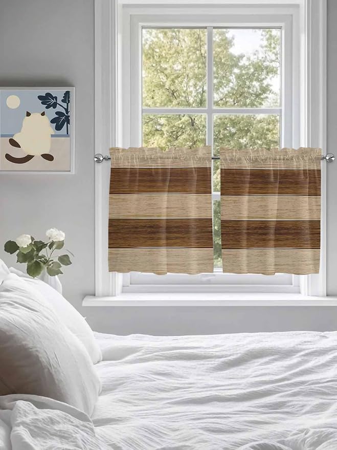Retro Country Brown Wooden Board Window Valance Curtains, Farmhouse Gradient - Image 3
