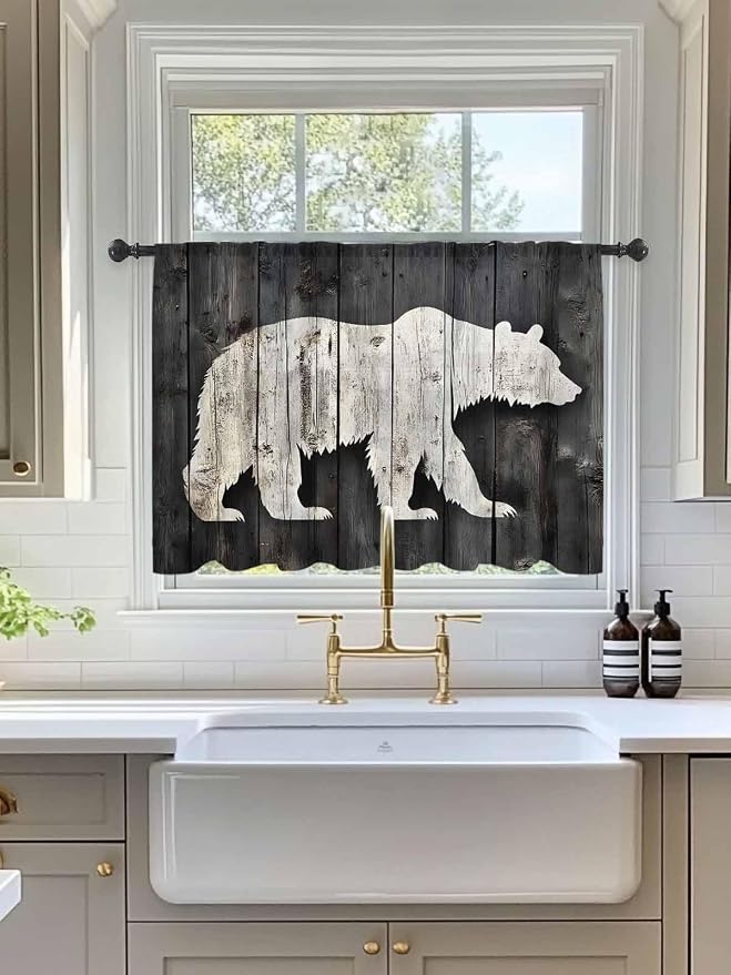 Sheer Curtains 54 Inch Length, Farmhouse Country Rustic Wooden Grain Privacy - Image 3