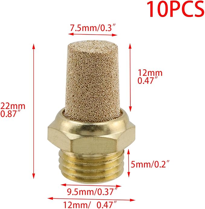 Wealrit 10 PCS Pneumatic Exhaust Mufflers, 1/8" Male Thread Hex Copper Air - Image 2