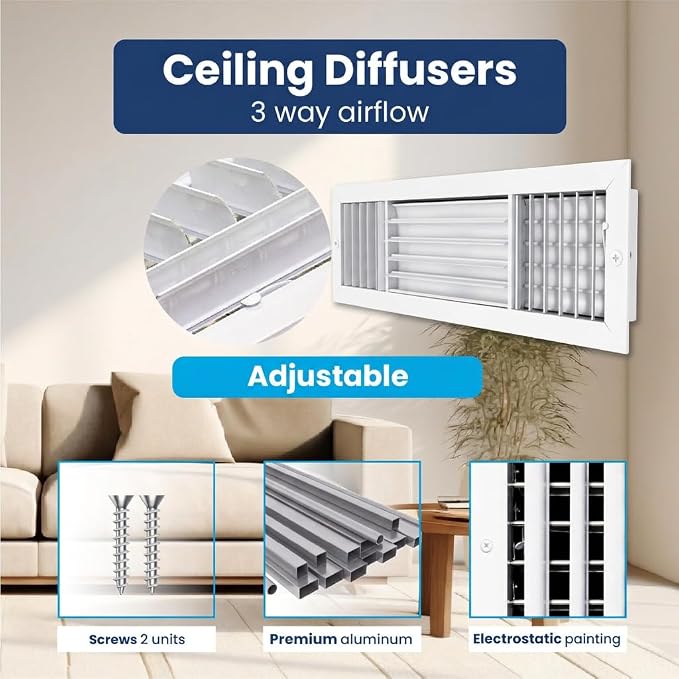 24x6 Aluminum 3-Way Air Flow Vent Cover Wall Ceiling Register Multi-Shutter - Image 4