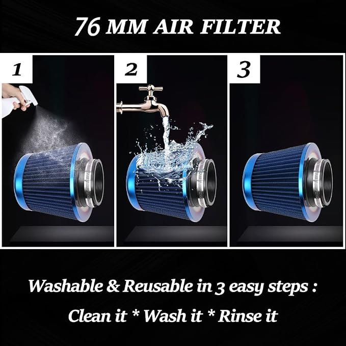 Cold Air Intake Filter, High Performance, Washable Filter, Clamp-On Replacement - Image 5