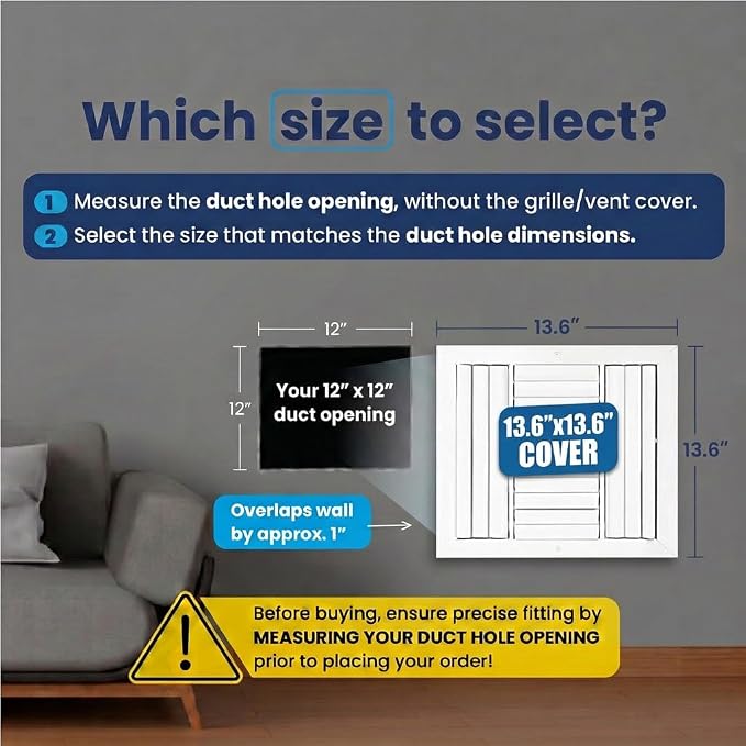 12x12 Aluminum 4-Way Air Flow HVAC Vent Cover Wall Ceiling Register - Image 2