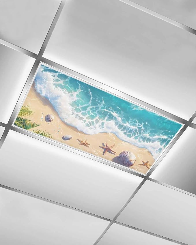 Ocean 1 Pcs Fluorescent Light Covers, Sandy Beach Marine Wave Seashell Magnetic by Gsypo