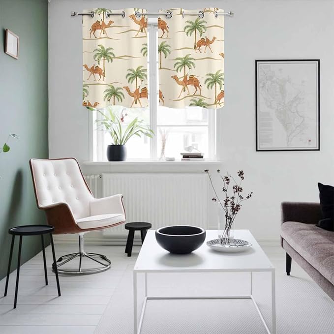 2 Panel Kitchen Cafe Curtains, Date Coconut Tree Sunlight Filtering Nature Air - Image 4