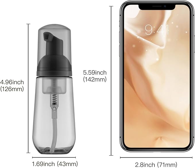 Tekson Soap Foam Bottle, Empty Travel Foaming Lash Shampoo for Cleanser, Dispenser (60ml, 2 fl oz, Black)