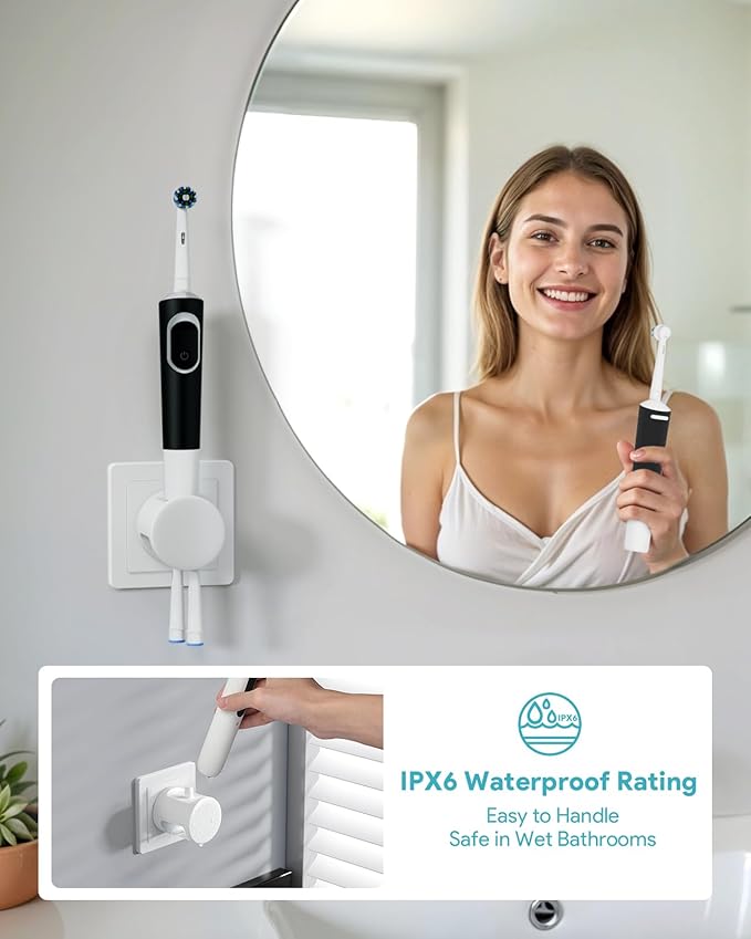 2-in-1 Wireless Wall Station Compatible with Oral-B Braun Electric Toothbrush, 3-Port US Plug with 2 Holders Fast Wall Charger for IO2/3/4/5/6, Pro 1/3/1000/2000, D100/Genius/Smart, IPX6, White
