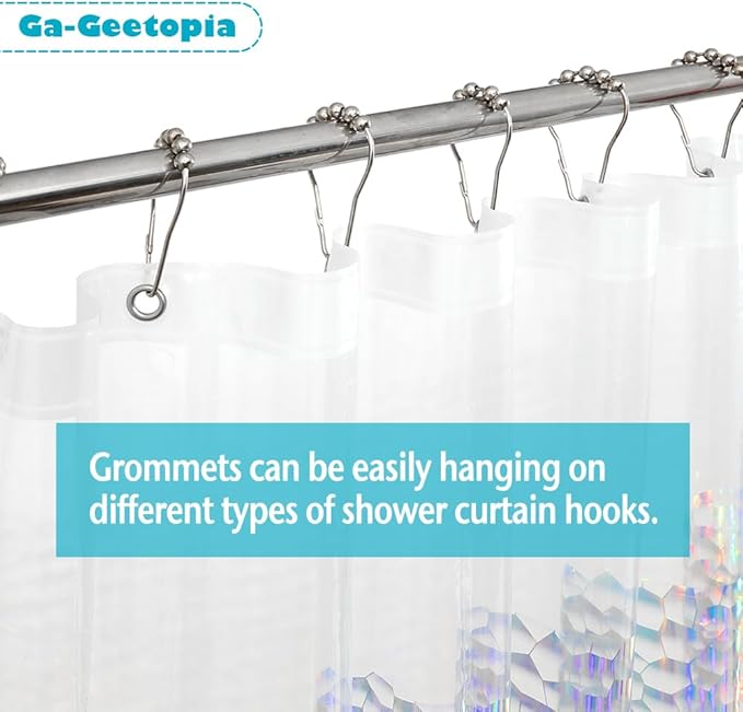Ga-Geetopia Holographic Extra Long 3D EVA Shower Curtain Liner Water Cube, 72x80 Premium Light Weight Clear Plastic Bathroom Shower Curtain with Rustproof Metal Grommets