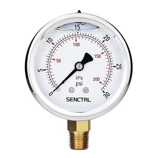 SENCTRL 0-30 PSI Glycerin Liquid Filled Low Pressure Gauge, 2.5" Dial Size by senctrl