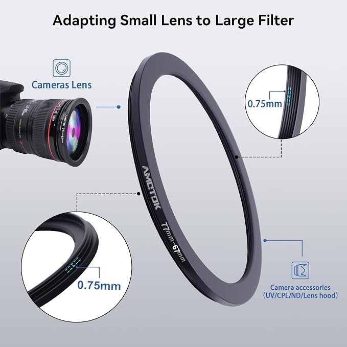 77mm Lens to 67mm Camera Lens Adapter, 77mm to 67mm Filter Step-Down Ring - Image 4