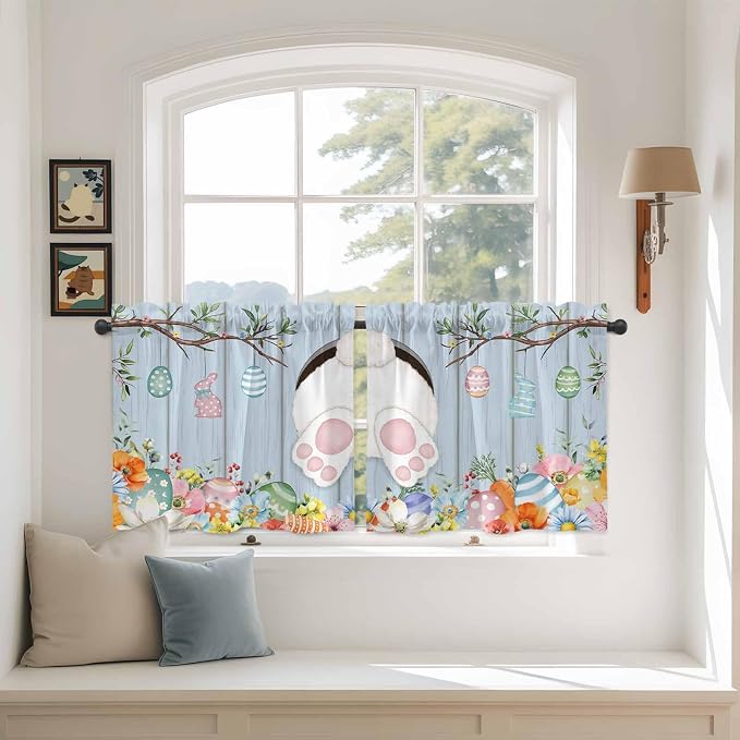 Easter Kitchen Tier Curtains 36 Inch Long 2 Panel Set, Rod Pocket Half Window by Unknown