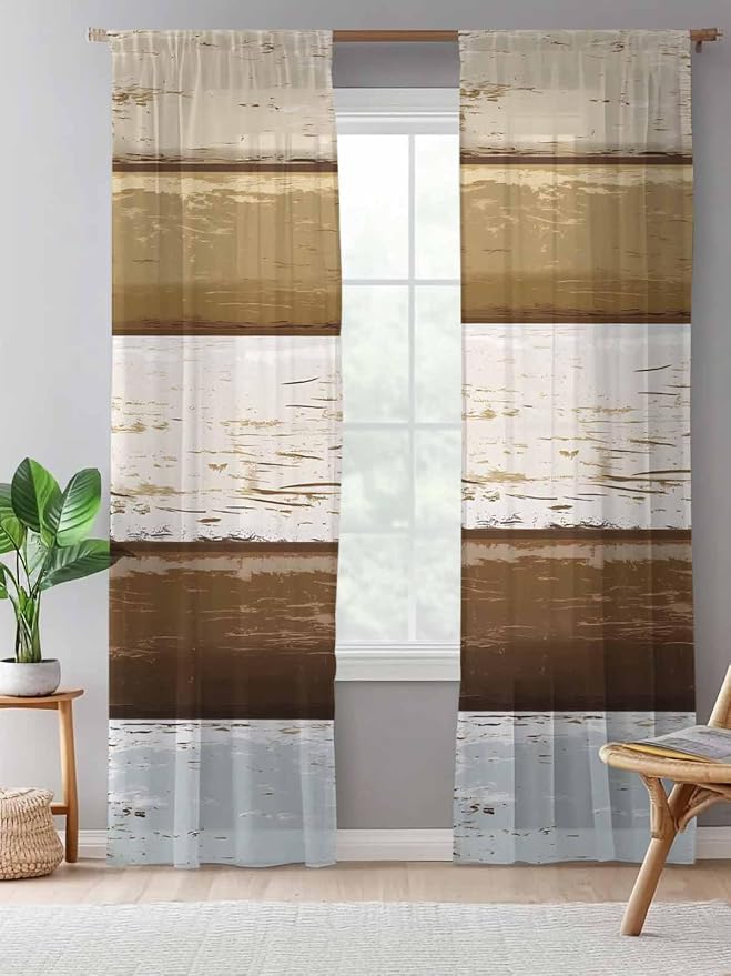 Sheer Curtains 96 Inches Long, Wood Grain Brown Semi Sheer Curtains Light - Image 5